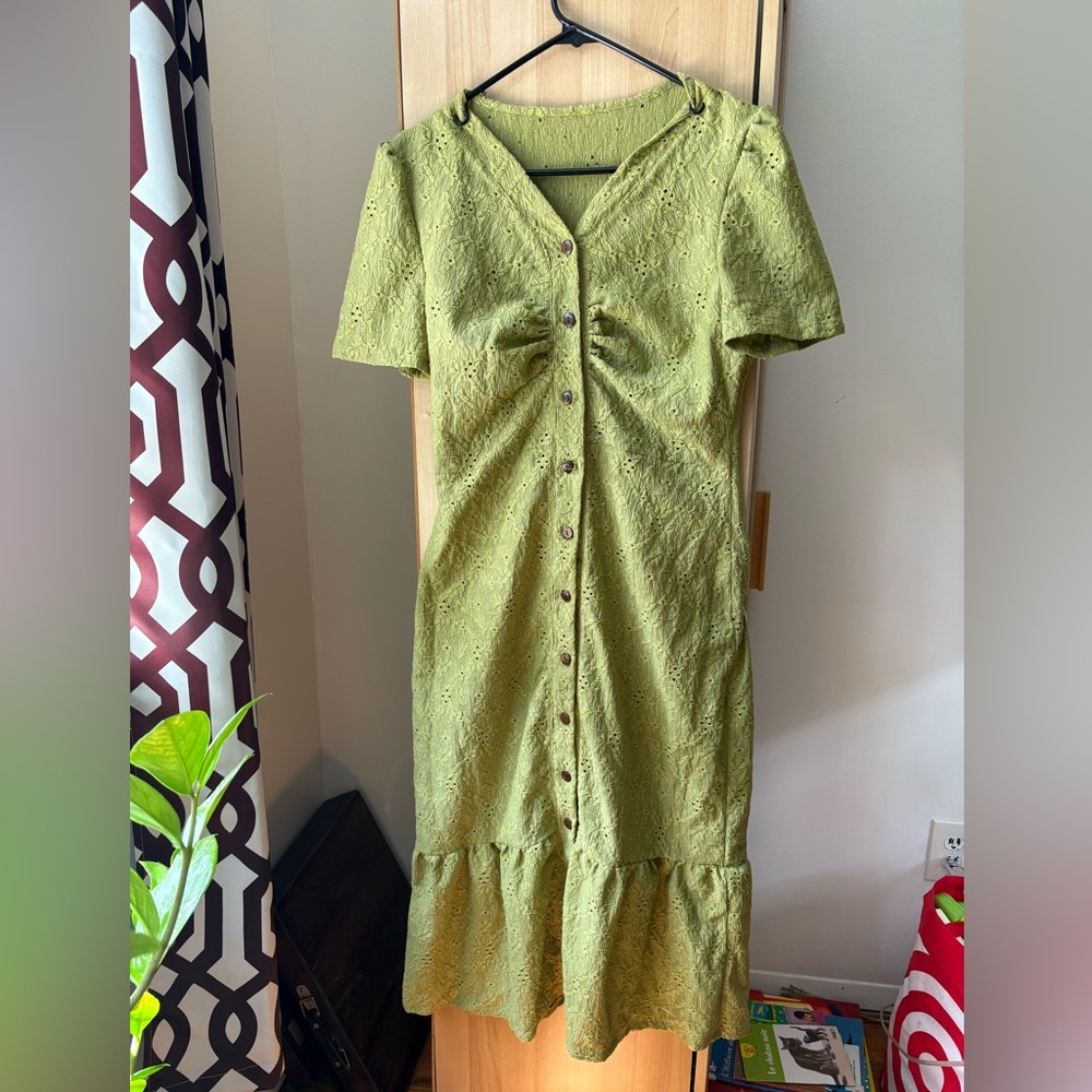 Green Ruched Ruffled Sundress